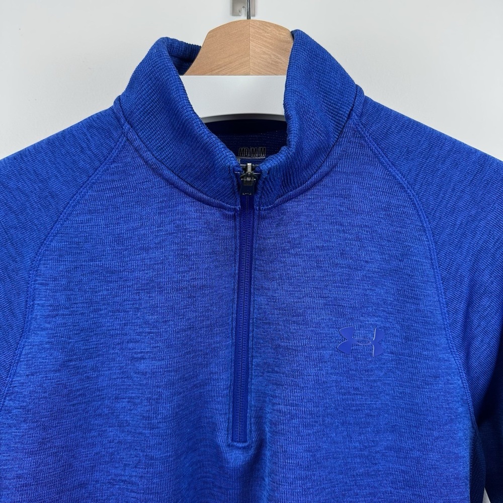 Under Armour ColdGear Quarter Zip Men Medium Blue Heathered Pullover MD